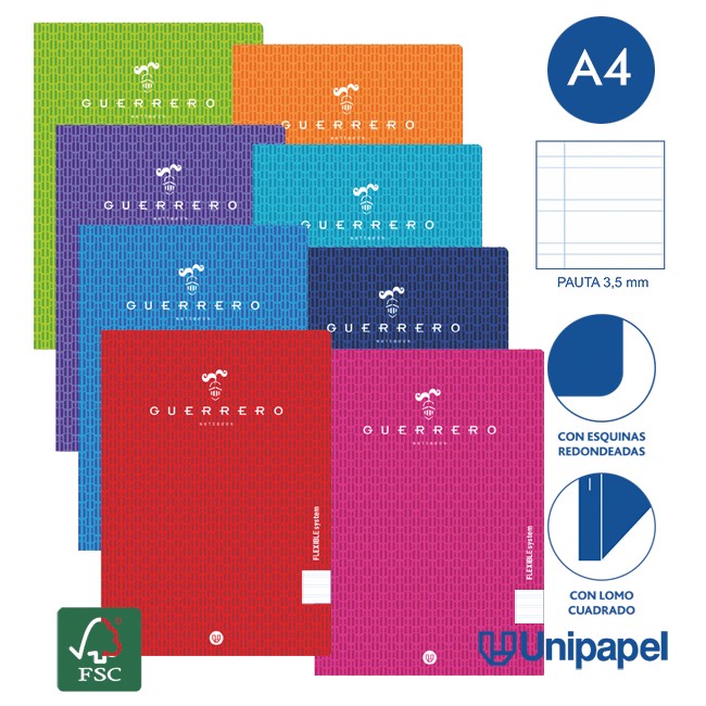 LIBRETAS GRAPA TAPA POLIPROPILENO GUERRERO - A4 - 48H - PAUTA 3,5MM - 90G - COLORES SURTIDOS LIBRETAS GRAPA TAPA POLIPROPILENO GUERRERO - A4 - 48H - PAUTA 3,5MM - 90G - COLORES SURTIDOS