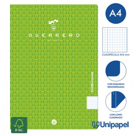 LIBRETAS GRAPA TAPA POLIPROPILENO GUERRERO - A5+ - 48H - CUADRÍCULA 4X4 - 90G - COLORES SURTIDOS