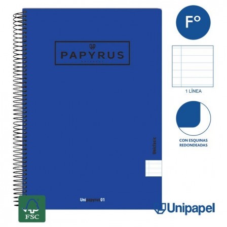 CUADERNO ESPIRAL  TAPA  BLANDA   PAPYRUS01-UNICLASIC - FOLIO - 80H - 1 LINEA - 90G - COLORES SURTIDOS