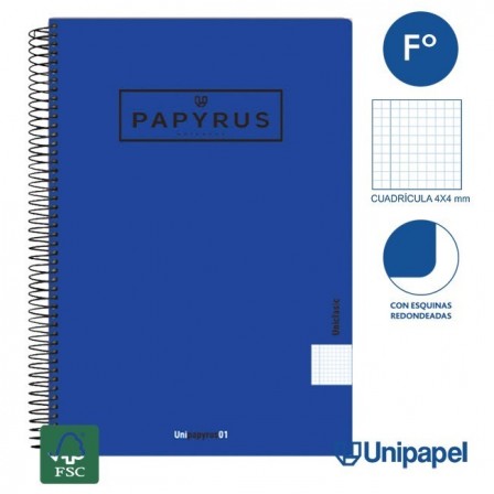 CUADERNO ESPIRAL  TAPA  BLANDA   PAPYRUS01-UNICLASIC - FOLIO - 80H - 4X4 - 90G - COLORES SURTIDOS