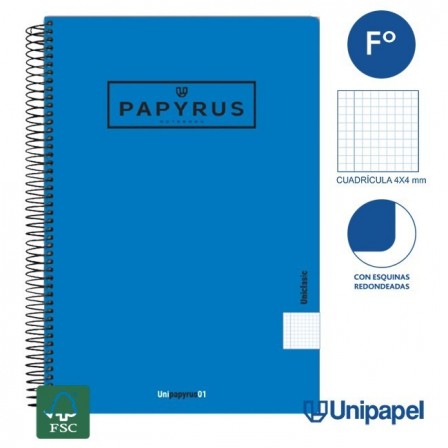 CUADERNO ESPIRAL  TAPA  BLANDA   PAPYRUS01-UNICLASIC - FOLIO - 80H - 4X4 - 90G - COLORES SURTIDOS