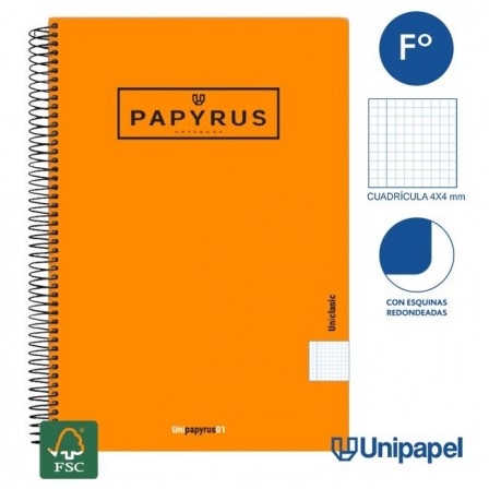 CUADERNO ESPIRAL  TAPA  BLANDA   PAPYRUS01-UNICLASIC - FOLIO - 80H - 4X4 - 90G - COLORES SURTIDOS