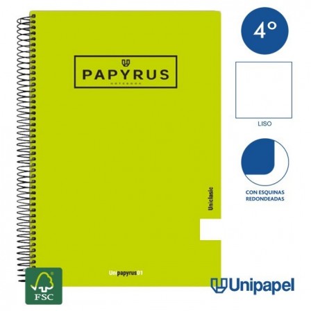 CUADERNO ESPIRAL  TAPA  BLANDA   PAPYRUS01-UNICLASIC - CUARTO - 80H - LISO - 90G - COLORES SURTIDOS