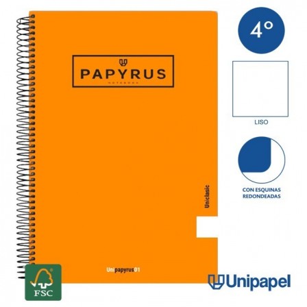 CUADERNO ESPIRAL  TAPA  BLANDA   PAPYRUS01-UNICLASIC - CUARTO - 80H - LISO - 90G - COLORES SURTIDOS