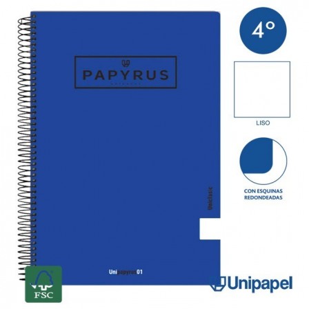 CUADERNO ESPIRAL  TAPA  BLANDA   PAPYRUS01-UNICLASIC - CUARTO - 80H - LISO - 90G - COLORES SURTIDOS