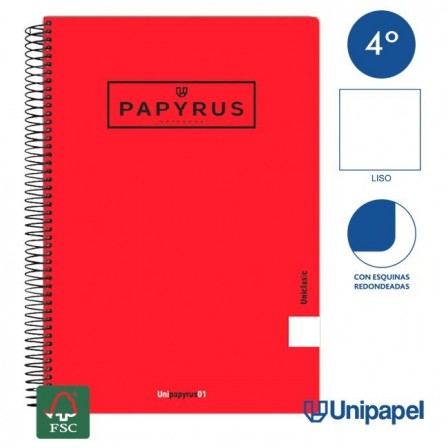 CUADERNO ESPIRAL  TAPA  BLANDA   PAPYRUS01-UNICLASIC - CUARTO - 80H - LISO - 90G - COLORES SURTIDOS