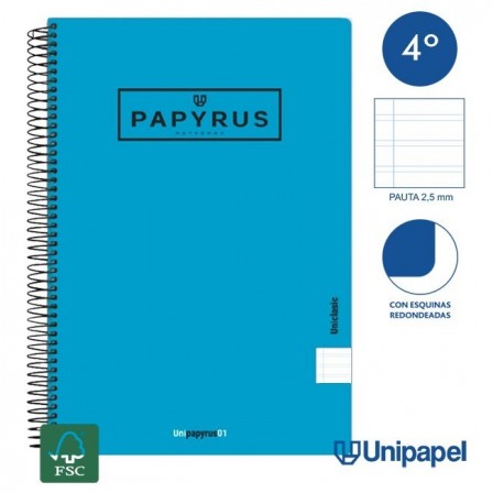 CUADERNO ESPIRAL  TAPA  BLANDA   PAPYRUS01-UNICLASIC - CUARTO - 80H - PAUTA 2