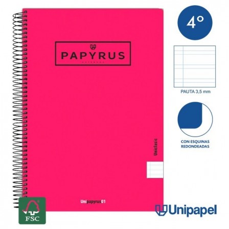 CUADERNO ESPIRAL  TAPA  BLANDA   PAPYRUS01-UNICLASIC - CUARTO - 80H - PAUTA 3