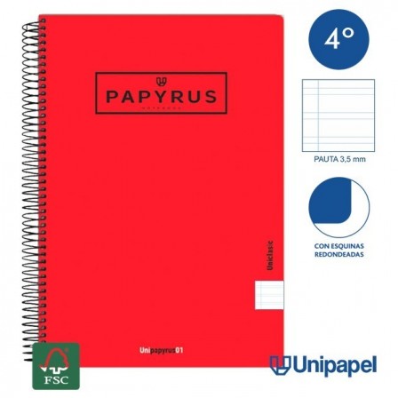 CUADERNO ESPIRAL  TAPA  BLANDA   PAPYRUS01-UNICLASIC - CUARTO - 80H - PAUTA 3