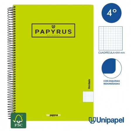 CUADERNO ESPIRAL  TAPA  BLANDA   PAPYRUS01-UNICLASIC - CUARTO - 80H - 4X4 - 90G - COLORES SURTIDOS