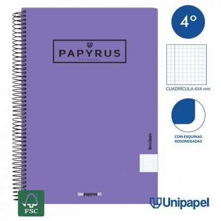 CUADERNO ESPIRAL  TAPA  BLANDA   PAPYRUS01-UNICLASIC - CUARTO - 80H - 4X4 - 90G - COLORES SURTIDOS