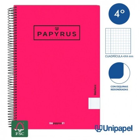 CUADERNO ESPIRAL  TAPA  BLANDA   PAPYRUS01-UNICLASIC - CUARTO - 80H - 4X4 - 90G - COLORES SURTIDOS