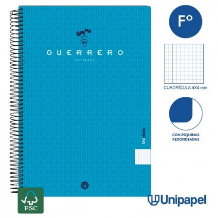 CUADERNO ESPIRAL  TAPA  BLANDA  GUERRERO01-UNICLASIC - FOLIO - 80H - 4X4 - 90G - COLORES SURTIDOS