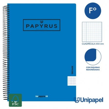 CUADERNO ESPIRAL  TAPA  POLIPROPILENO  PAPYRUS08-UNICLASIC - FOLIO - 80H - CUADRÍCULA 4MM - 90G - COLORES SURTIDOS