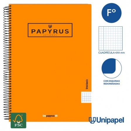 CUADERNO ESPIRAL  TAPA  POLIPROPILENO  PAPYRUS08-UNICLASIC - FOLIO - 80H - CUADRÍCULA 4MM - 90G - COLORES SURTIDOS