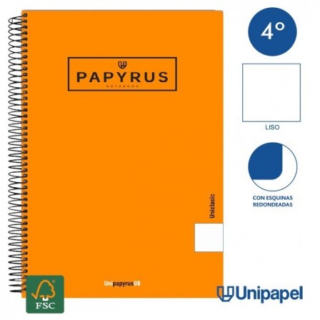 CUADERNO ESPIRAL  TAPA  POLIPROPILENO  PAPYRUS08-UNICLASIC - CUARTO - 80H - LISO - 90G - COLORES SURTIDOS