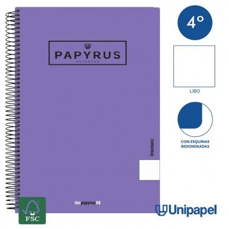 CUADERNO ESPIRAL  TAPA  POLIPROPILENO  PAPYRUS08-UNICLASIC - CUARTO - 80H - LISO - 90G - COLORES SURTIDOS