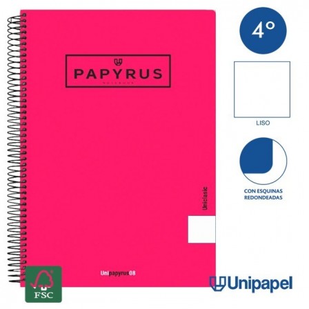 CUADERNO ESPIRAL  TAPA  POLIPROPILENO  PAPYRUS08-UNICLASIC - CUARTO - 80H - LISO - 90G - COLORES SURTIDOS