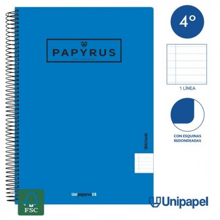 CUADERNO ESPIRAL  TAPA  POLIPROPILENO  PAPYRUS08-UNICLASIC - CUARTO - 80H - 1 LINEA - 90G - COLORES SURTIDOS