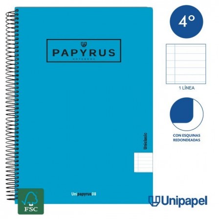 CUADERNO ESPIRAL  TAPA  POLIPROPILENO  PAPYRUS08-UNICLASIC - CUARTO - 80H - 1 LINEA - 90G - COLORES SURTIDOS