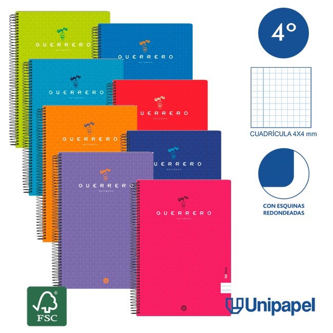 CUADERNO ESPIRAL TAPA POLIPROPILENO PAPYRUS08-UNICLASIC - CUARTO - 80H - CUADRÍCULA 4MM - 90G - COLORES SURTIDOS CUADERNO ESPIRAL TAPA POLIPROPILENO PAPYRUS08-UNICLASIC - CUARTO - 80H - CUADRÍCULA 4MM - 90G - COLORES SURTIDOS