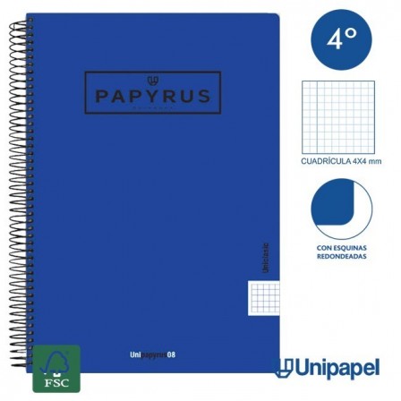 CUADERNO ESPIRAL  TAPA  POLIPROPILENO  PAPYRUS08-UNICLASIC - CUARTO - 80H - CUADRÍCULA 4MM - 90G - COLORES SURTIDOS