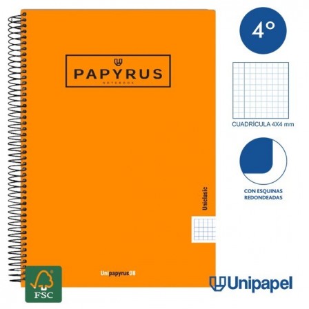 CUADERNO ESPIRAL  TAPA  POLIPROPILENO  PAPYRUS08-UNICLASIC - CUARTO - 80H - CUADRÍCULA 4MM - 90G - COLORES SURTIDOS