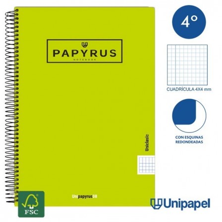 CUADERNO ESPIRAL  TAPA  POLIPROPILENO  PAPYRUS08-UNICLASIC - CUARTO - 80H - CUADRÍCULA 4MM - 90G - COLORES SURTIDOS