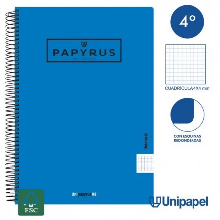 CUADERNO ESPIRAL  TAPA  POLIPROPILENO  PAPYRUS08-UNICLASIC - CUARTO - 80H - CUADRÍCULA 4MM - 90G - COLORES SURTIDOS