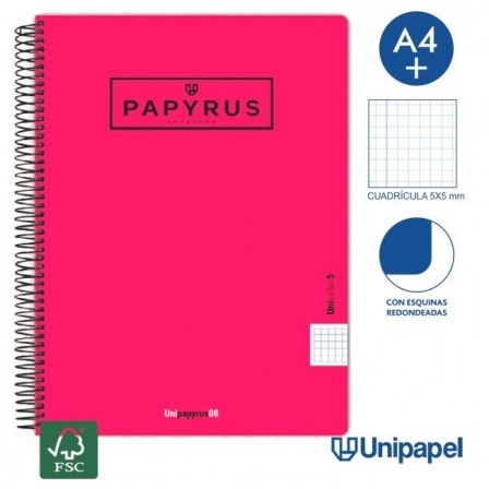 CUADERNO ESPIRAL  TAPA  POLIPROPILENO  PAPYRUS08-UNICOLOR5 - A4+ - 120H - CUADRÍCULA 5MM - 90G - COLORES SURTIDOS