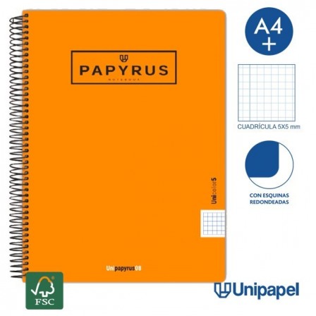 CUADERNO ESPIRAL  TAPA  POLIPROPILENO  PAPYRUS08-UNICOLOR5 - A4+ - 120H - CUADRÍCULA 5MM - 90G - COLORES SURTIDOS