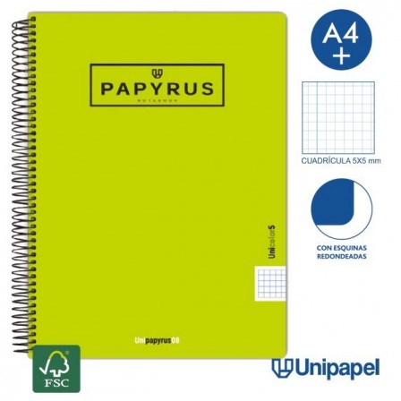 CUADERNO ESPIRAL  TAPA  POLIPROPILENO  PAPYRUS08-UNICOLOR5 - A4+ - 120H - CUADRÍCULA 5MM - 90G - COLORES SURTIDOS