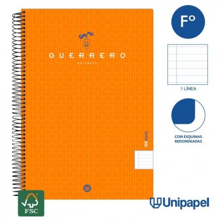 CUADERNO ESPIRAL  TAPA  POLIPROPILENO GUERRERO08-UNICLASIC - FOLIO - 80H - 1 LINEA - 90G - COLORES SURTIDOS