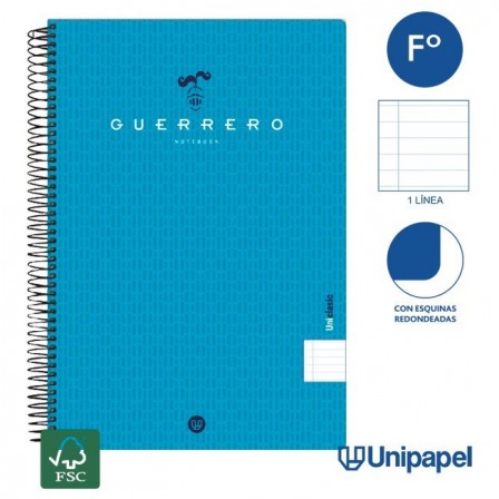 CUADERNO ESPIRAL  TAPA  POLIPROPILENO GUERRERO08-UNICLASIC - FOLIO - 80H - 1 LINEA - 90G - COLORES SURTIDOS