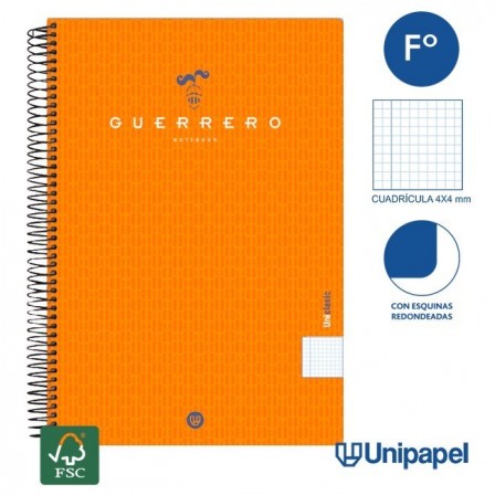CUADERNO ESPIRAL  TAPA  POLIPROPILENO GUERRERO08-UNICLASIC - FOLIO - 80H - CUADRÍCULA 4MM - 90G - COLORES SURTIDOS