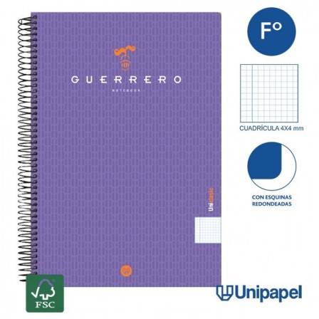 CUADERNO ESPIRAL  TAPA  POLIPROPILENO GUERRERO08-UNICLASIC - FOLIO - 80H - CUADRÍCULA 4MM - 90G - COLORES SURTIDOS