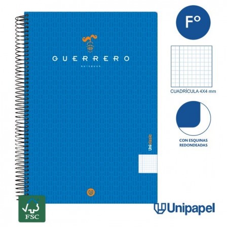 CUADERNO ESPIRAL  TAPA  POLIPROPILENO GUERRERO08-UNICLASIC - FOLIO - 80H - CUADRÍCULA 4MM - 90G - COLORES SURTIDOS