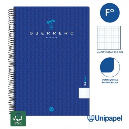 CUADERNO ESPIRAL  TAPA  POLIPROPILENO GUERRERO08-UNICLASIC - FOLIO - 80H - CUADRÍCULA 4MM - 90G - COLORES SURTIDOS