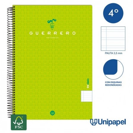 CUADERNO ESPIRAL  TAPA  POLIPROPILENO GUERRERO08-UNICLASIC - CUARTO - 80H - PAUTA 3