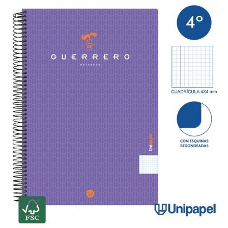 CUADERNO ESPIRAL  TAPA  POLIPROPILENO GUERRERO08-UNICLASIC - CUARTO - 80H - CUADRÍCULA 4MM - 90G - COLORES SURTIDOS