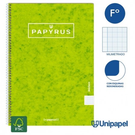 CUADERNO ESPIRAL  TAPA CONTRACOLADA PAPYRUS03-UNICLASIC - FOLIO - 80H - MILIMETRADO - 90G - COLORES SURTIDOS