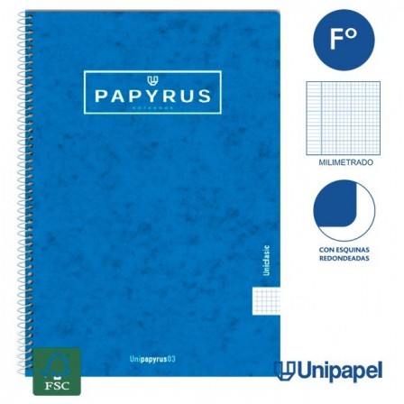 CUADERNO ESPIRAL  TAPA CONTRACOLADA PAPYRUS03-UNICLASIC - FOLIO - 80H - MILIMETRADO - 90G - COLORES SURTIDOS