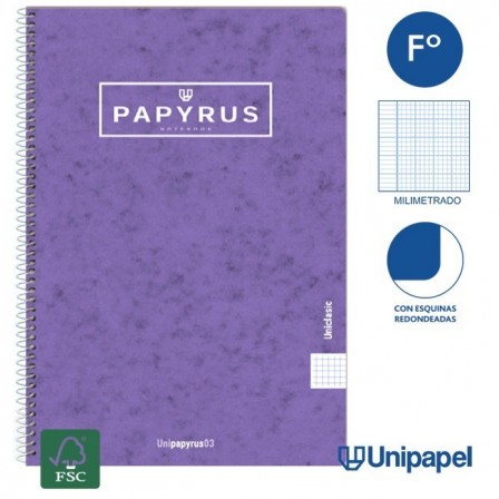 CUADERNO ESPIRAL  TAPA CONTRACOLADA PAPYRUS03-UNICLASIC - FOLIO - 80H - MILIMETRADO - 90G - COLORES SURTIDOS