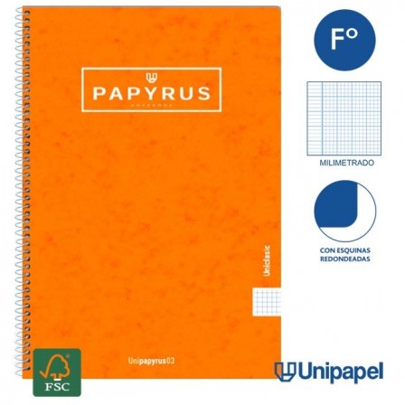 CUADERNO ESPIRAL  TAPA CONTRACOLADA PAPYRUS03-UNICLASIC - FOLIO - 80H - MILIMETRADO - 90G - COLORES SURTIDOS
