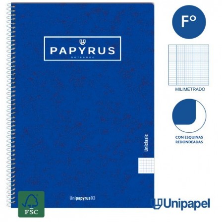 CUADERNO ESPIRAL  TAPA CONTRACOLADA PAPYRUS03-UNICLASIC - FOLIO - 80H - MILIMETRADO - 90G - COLORES SURTIDOS