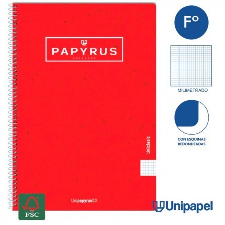 CUADERNO ESPIRAL  TAPA CONTRACOLADA PAPYRUS03-UNICLASIC - FOLIO - 80H - MILIMETRADO - 90G - COLORES SURTIDOS