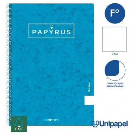 CUADERNO ESPIRAL  TAPA CONTRACOLADA PAPYRUS03-UNICLASIC - FOLIO - 80H - LISO - 90G - COLORES SURTIDOS