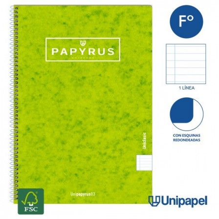 CUADERNO ESPIRAL  TAPA CONTRACOLADA PAPYRUS03-UNICLASIC - FOLIO - 80H - 1 LINEA - 90G - COLORES SURTIDOS