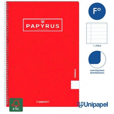 CUADERNO ESPIRAL  TAPA CONTRACOLADA PAPYRUS03-UNICLASIC - FOLIO - 80H - 1 LINEA - 90G - COLORES SURTIDOS