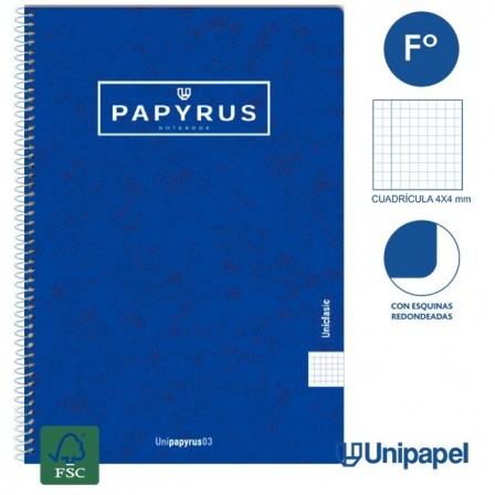 CUADERNO ESPIRAL  TAPA CONTRACOLADA PAPYRUS03-UNICLASIC - FOLIO - 80H - CUADRÍCULA 4MM - 90G - COLORES SURTIDOS